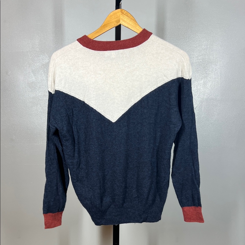 Madewell Navy and Cream Sweater with Red Accents - Picture 2 of 4